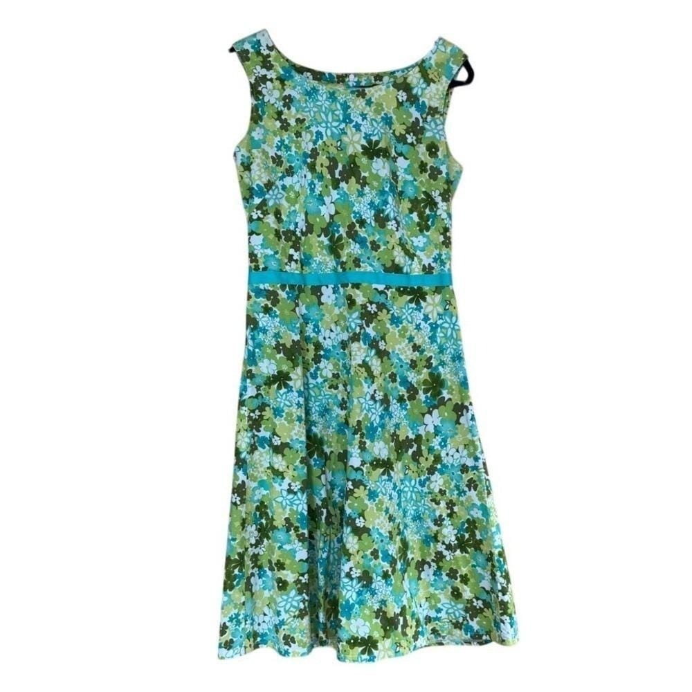 VTG 2000s Requirements Midi Dress Fit & Flare Aqua Groovy Flowers 6 Shower Work
